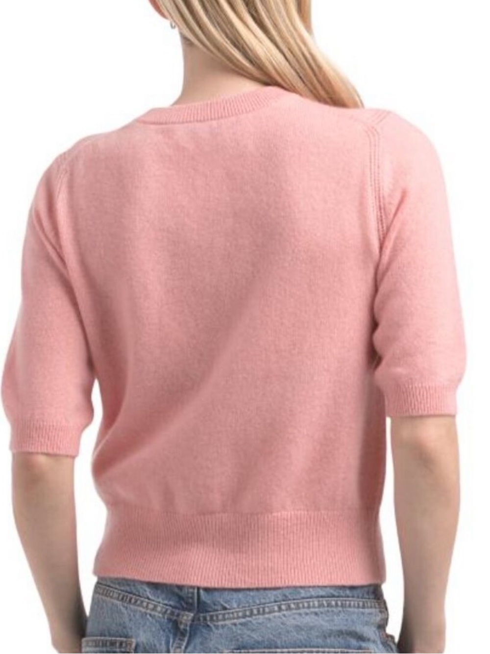 White + Warren Light Pink Cashmere Short-Sleeve Cardigan - Picture 2 of 4